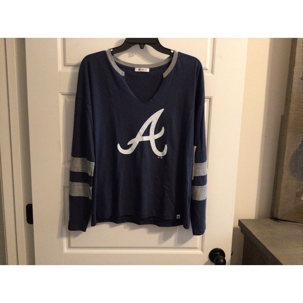 Atlanta Braves '47‎ Brand Women's Medium Navy Blue T-Shirt New With Tags